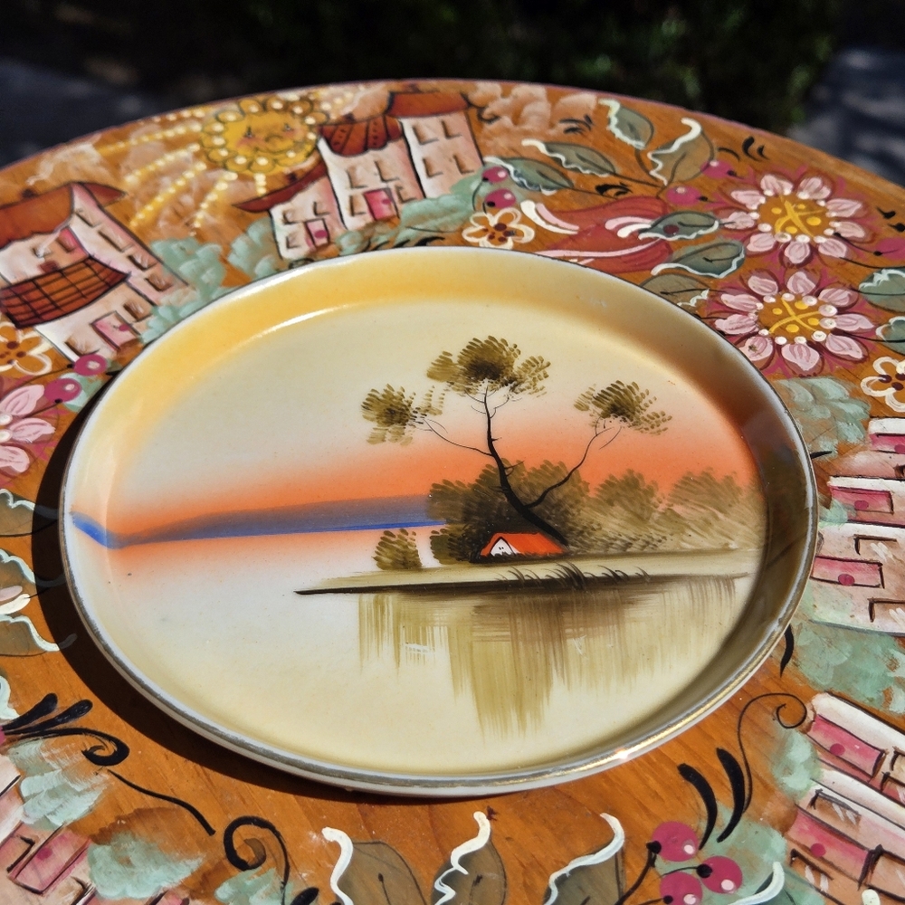 Antique Porcelain Made In Japan Tree In The Meadow Trinket Dish Catchall Japan - Picture 5 of 17